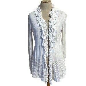 Cupio Y2K Women's Sz M cascading Ruffle Open Front Cardigan Sweater Long Sleeve